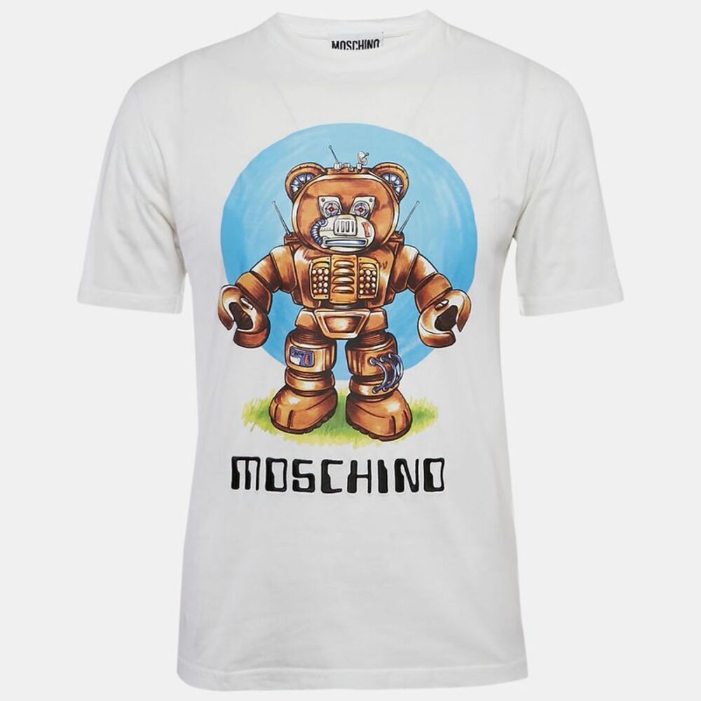 Moschino Couture White Robot Teddy Print Cotton Crew Neck T-Shirt S